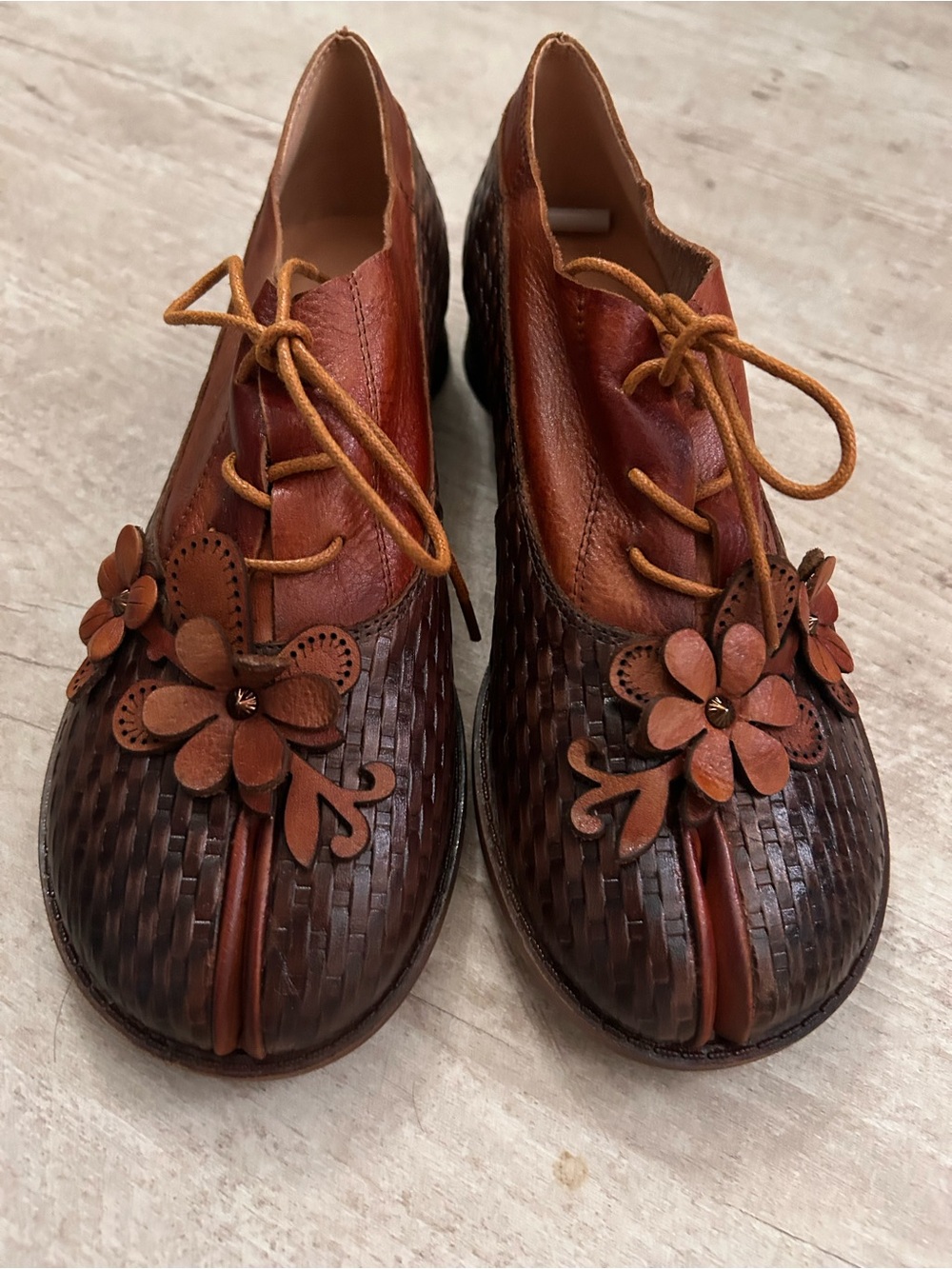 Women's Brown Floral Lace-Up Boots